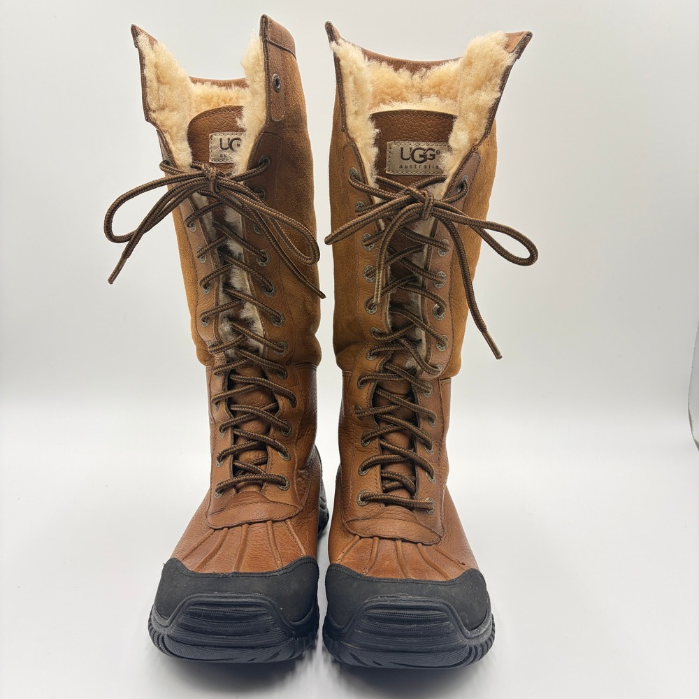 UGG Australia Adirondack Tall 5498 Brown Leather Shearling Snow Boots Womens 7